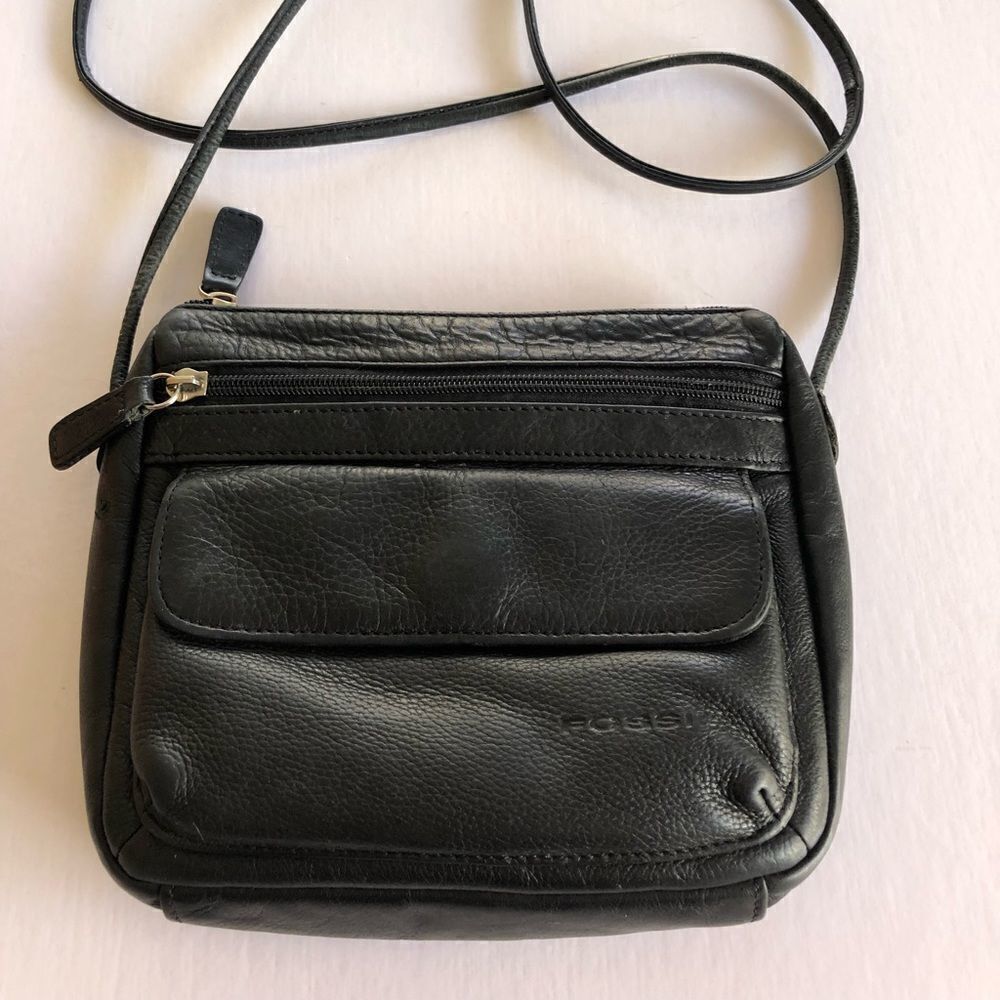 FOSSIL Black Leather Mini Shoulder Bag